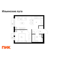 Планировка однокомнатной(квартира) площадью 34.2 квадратных метров в ЖК “ЖК Ильинские луга”