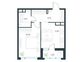 Планировка однокомнатной(квартира) площадью 39.5 квадратных метров в “ЖК Левел Лесной”