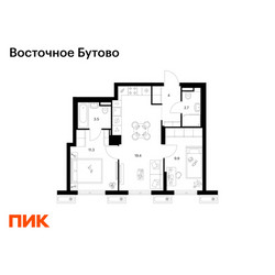 Планировка двухкомнатной(квартира) площадью 50.8 квадратных метров в ЖК “ЖК Восточное Бутово”