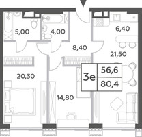 Планировка трехкомнатной(квартира) площадью 80.4 квадратных метров в “ЖК Will Towers (Вилл Тауэрс)”