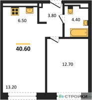 Планировка однокомнатной(квартира) площадью 40.6 квадратных метров в “Жилые кварталы Белый Град”