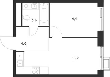 Планировка однокомнатной(квартира) площадью 33.3 квадратных метров в ЖК “ЖК Форевиль”