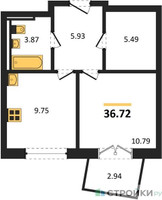 Планировка однокомнатной(квартира) площадью 36.72 квадратных метров в “ЖК Квартал Марьино”
