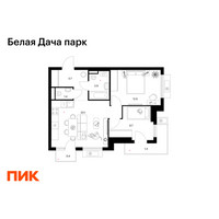 Планировка двухкомнатной(квартира) площадью 54.2 квадратных метров в “ЖК Белая Дача парк”