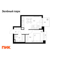 Планировка однокомнатной(квартира) площадью 32.8 квадратных метров в “ЖК Зеленый парк”