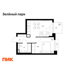 Планировка однокомнатной(квартира) площадью 32.8 квадратных метров в ЖК “ЖК Зеленый парк”