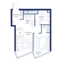 Планировка однокомнатной(квартира) площадью 48 квадратных метров в “ЖК ХАЙДАУТ”