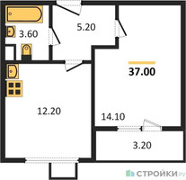 Планировка однокомнатной(квартира) площадью 37 квадратных метров в “ЖК Первый Лермонтовский”