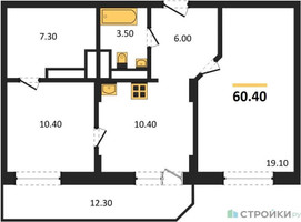 Планировка двухкомнатной(квартира) площадью 60.4 квадратных метров в “ЖК Школьный”