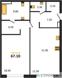 Планировка однокомнатной(квартира) площадью 67.1 квадратных метров в ЖК “Роскошный квартал Life Time”