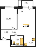 Планировка однокомнатной(квартира) площадью 41.42 квадратных метров в “ЖК Квартал Сабурово”