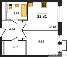 Планировка однокомнатной(квартира) площадью 32.31 квадратных метров в “ЖК Квартал Ивакино”