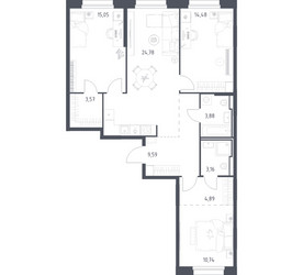 Планировка трехкомнатной(квартира) площадью 90.14 квадратных метров в ЖК “ЖК Заречье Парк”