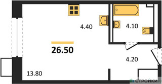 Планировка студии(апартаменты) площадью 26.5 квадратных метров в “ЖК Верейская 41”