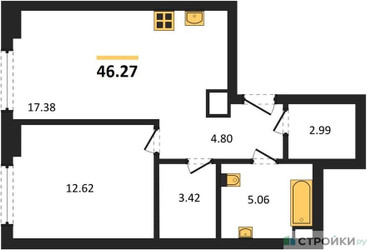 Планировка однокомнатной(квартира) площадью 46.27 квадратных метров в ЖК “ЖК "Гранд Фили"”