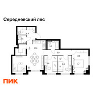 Планировка трехкомнатной(квартира) площадью 82.9 квадратных метров в “ЖК Середневский лес”