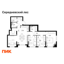 Планировка трехкомнатной(квартира) площадью 82.9 квадратных метров в ЖК “ЖК Середневский лес”