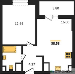 Планировка однокомнатной(квартира) площадью 38.58 квадратных метров в ЖК “ЖК Светлый мир Станция Л”