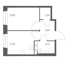 Планировка однокомнатной(квартира) площадью 33.32 квадратных метров в ЖК “ЖК ЭкоБунино (Южное Бунино)”