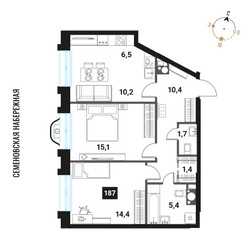 Планировка трехкомнатной(квартира) площадью 65.1 квадратных метров в ЖК “ЖК Интеллигент”