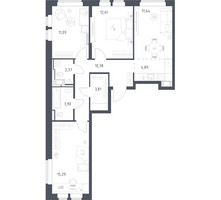 Планировка трехкомнатной(квартира) площадью 75.98 квадратных метров в “ЖК Большое Путилково”