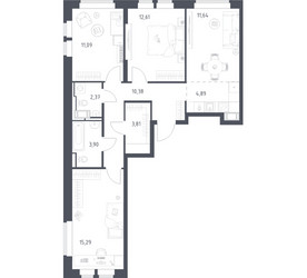 Планировка трехкомнатной(квартира) площадью 75.98 квадратных метров в ЖК “ЖК Большое Путилково”