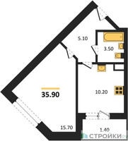 Планировка однокомнатной(квартира) площадью 35.9 квадратных метров в “ЖК Малиново”
