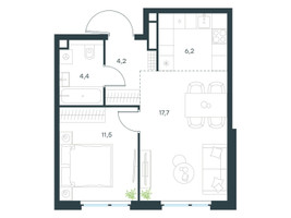 Планировка двухкомнатной(квартира) площадью 44 квадратных метров в “ЖК Левел Мичуринский”