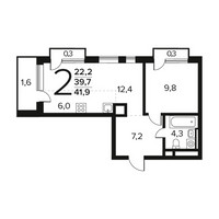 Планировка двухкомнатной(квартира) площадью 41.9 квадратных метров в “Новые Ватутинки. Заречный”