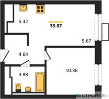Планировка однокомнатной(квартира) площадью 33.87 квадратных метров в “ЖК Пятницкие луга”