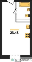 Планировка студии(квартира) площадью 23.48 квадратных метров в ЖК “ЖК Радость (Радумля Парк)”