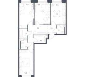 Планировка трехкомнатной(квартира) площадью 76.7 квадратных метров в ЖК “ЖК Мытищи Парк”