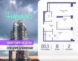 Планировка двухкомнатной(квартира) площадью 80.3 квадратных метров в “ЖК Начало”