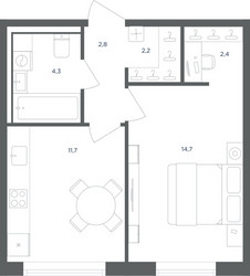 Планировка однокомнатной(квартира) площадью 38.1 квадратных метров в ЖК “ЖК Равновесие”