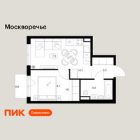 Планировка однокомнатной(квартира) площадью 33.3 квадратных метров в “ЖК Москворечье”