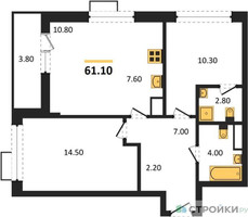 Планировка двухкомнатной(квартира) площадью 61.1 квадратных метров в “ЖК Скандинавия”