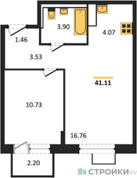 Планировка однокомнатной(квартира) площадью 41.11 квадратных метров в ЖК “ЖК Новое Внуково”