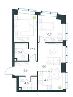 Планировка трехкомнатной(квартира) площадью 57.7 квадратных метров в “Level Павелецкая Сити”