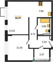 Планировка однокомнатной(квартира) площадью 46.97 квадратных метров в “ЖК Квартал Западный”
