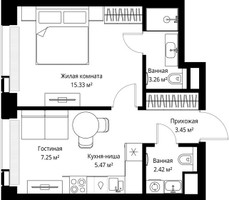Планировка однокомнатной(квартира) площадью 37.18 квадратных метров в “ЖК Веер”