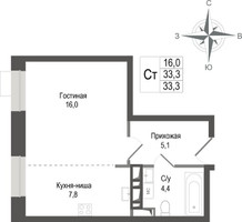 Планировка студии(квартира) площадью 33.3 квадратных метров в “ЖК КИНОКВАРТАЛ”