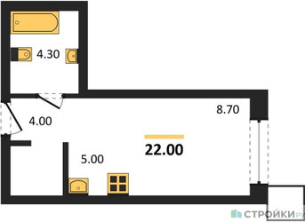 Планировка студии(квартира) площадью 22 квадратных метров в ЖК “Сити квартал Отрада”