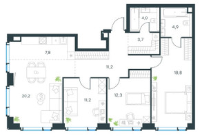 Планировка 4+ комнатной(квартира) площадью 95.2 квадратных метров в “ЖК Level Мичуринский”