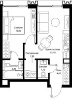 Планировка однокомнатной(квартира) площадью 38.4 квадратных метров в “Мультиквартал СИТИДЗЕН”