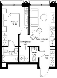 Планировка однокомнатной(квартира) площадью 38.4 квадратных метров в ЖК “Мультиквартал СИТИДЗЕН”