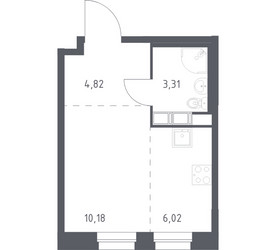 Планировка студии(квартира) площадью 24.33 квадратных метров в ЖК “ЖК ЭкоБунино (Южное Бунино)”