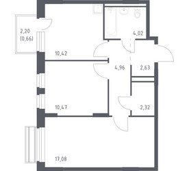 Планировка двухкомнатной(квартира) площадью 51.9 квадратных метров в ЖК “ЖК Рублевский Квартал”