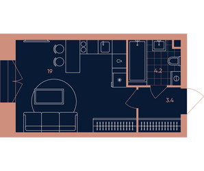 Планировка однокомнатной(квартира) площадью 26.6 квадратных метров в ЖК “Квартал Эра”