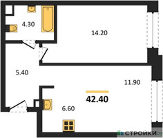 Планировка однокомнатной(квартира) площадью 42.4 квадратных метров в “Жилые кварталы Белый Град”