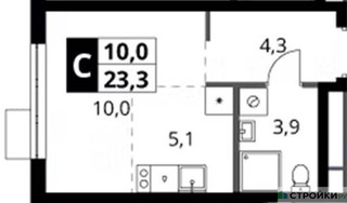 Планировка студии(квартира) площадью 23.3 квадратных метров в “ЖК 1-й Ясеневский (Первый Ясеневский)”
